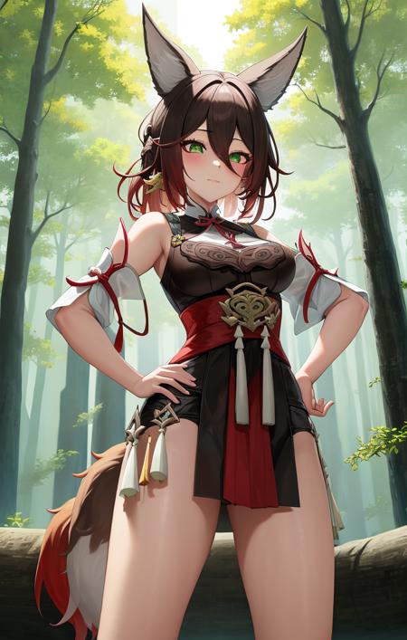 42401-3647769208-highres, detailed, soft lighting, outdoors, forest, chinese clothes, tingyun [honkai star rail], 1girl, hand on hip.png